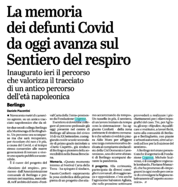 Rassegna stampa: il Giornale di Brescia e Primabrescia illustrano il progetto del "Sentiero del Respiro"