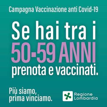 Piano Vaccinazioni anti Covid-19: Fascia 50 – 59 anni.