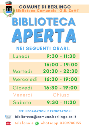 Nuovi orari biblioteca comunale