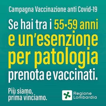 Piano Vaccinazioni anti Covid-19 di Regione Lombardia: Soggetti di età 50 - 59 anni con esenzione per patologia.