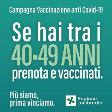 Piano vaccinazioni anti Covid-19: fascia 40-49 anni.